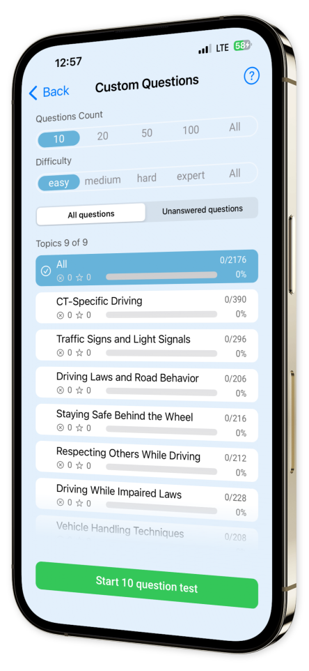 Connecticut DMV Practice Test app screenshot first